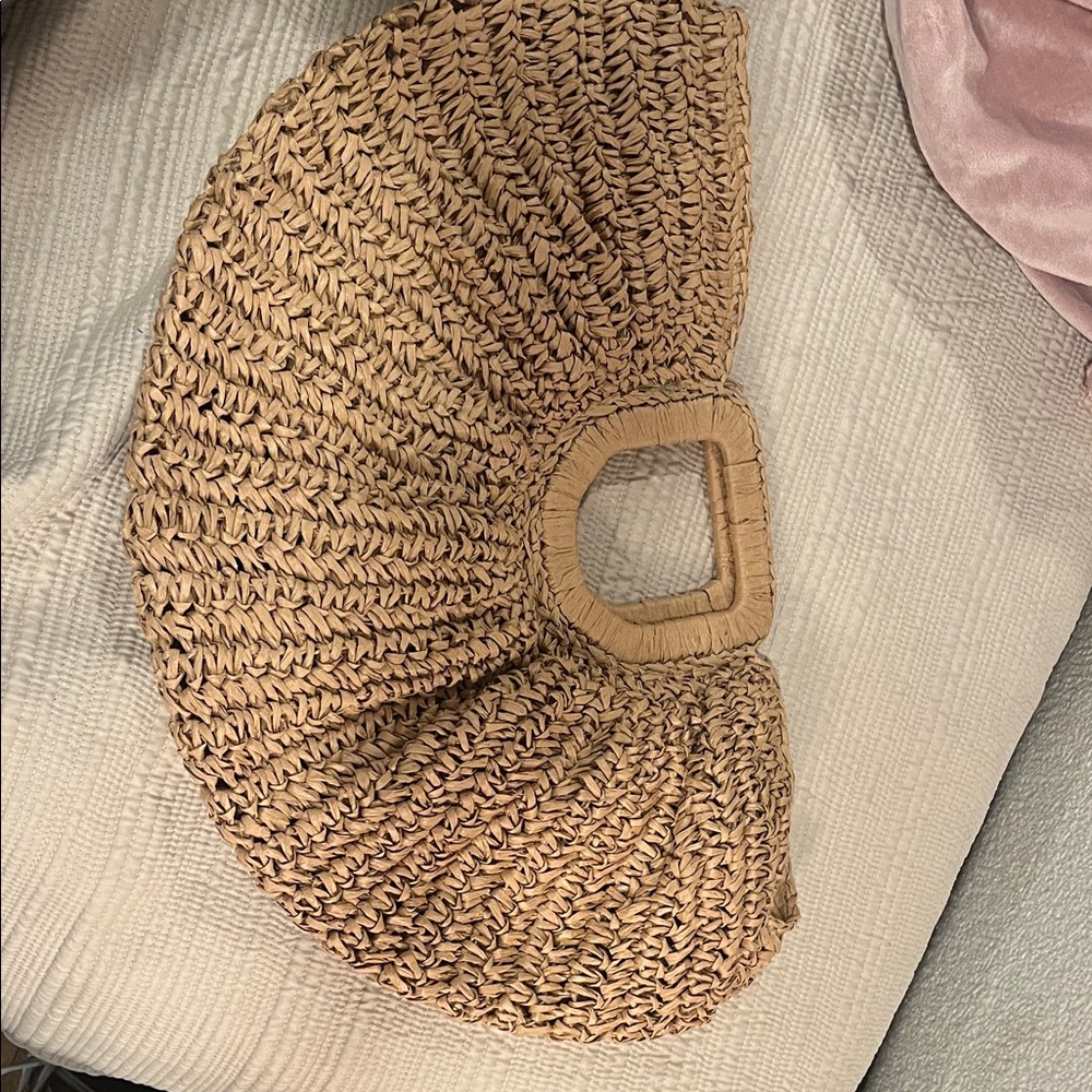 Woven Straw Fan Tote Bag - Natural Tan